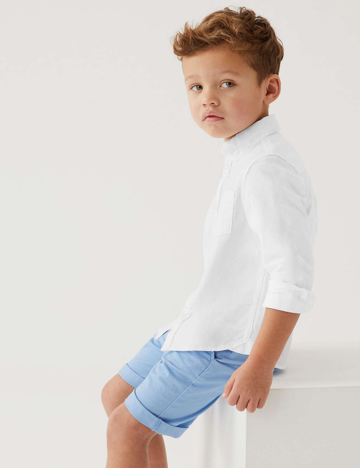 

Оксфордская рубашка из чистого хлопка (2–8 лет) Marks & Spencer, белый