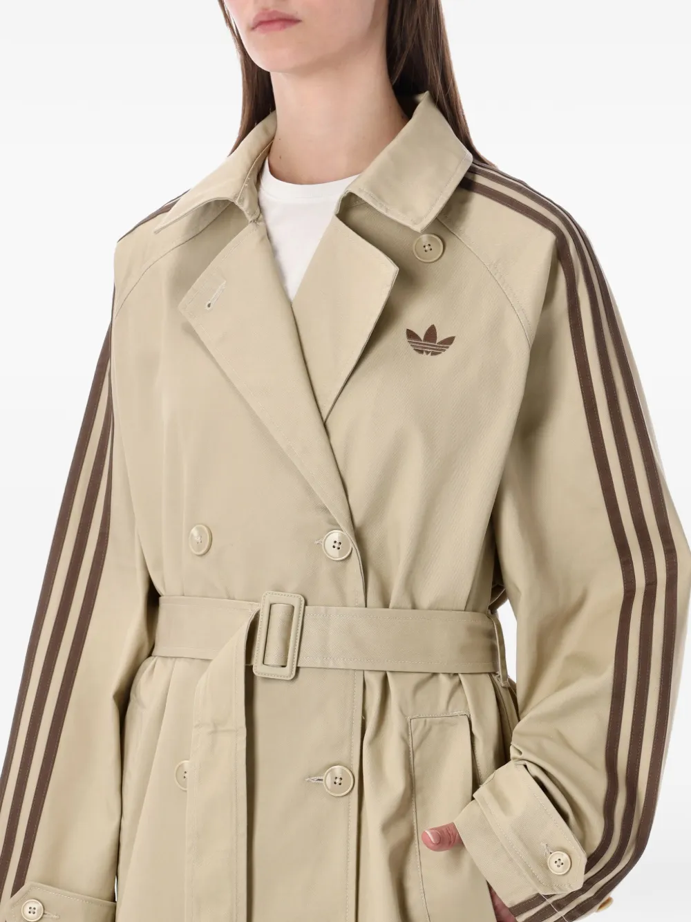 Пальто с поясом в полоску Adidas, бежевый — фото 3