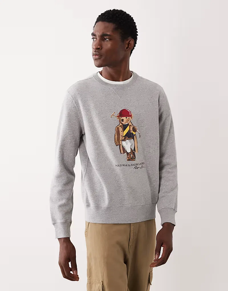 Рубашка Polo Ralph Lauren с принтом Медведь, серый