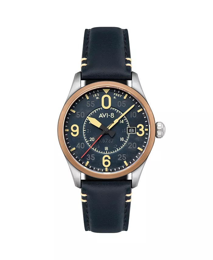 

Мужские часы Spitfire Smith Automatic с синим кожаным ремешком, 42 мм AVI-8