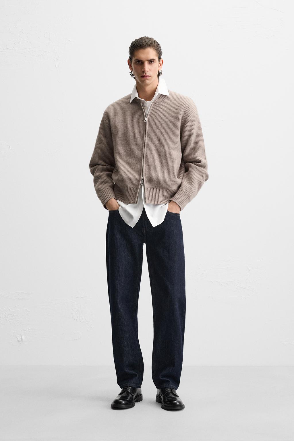 

Вязаная куртка на молнии ZARA, коричневый/серо-коричневый