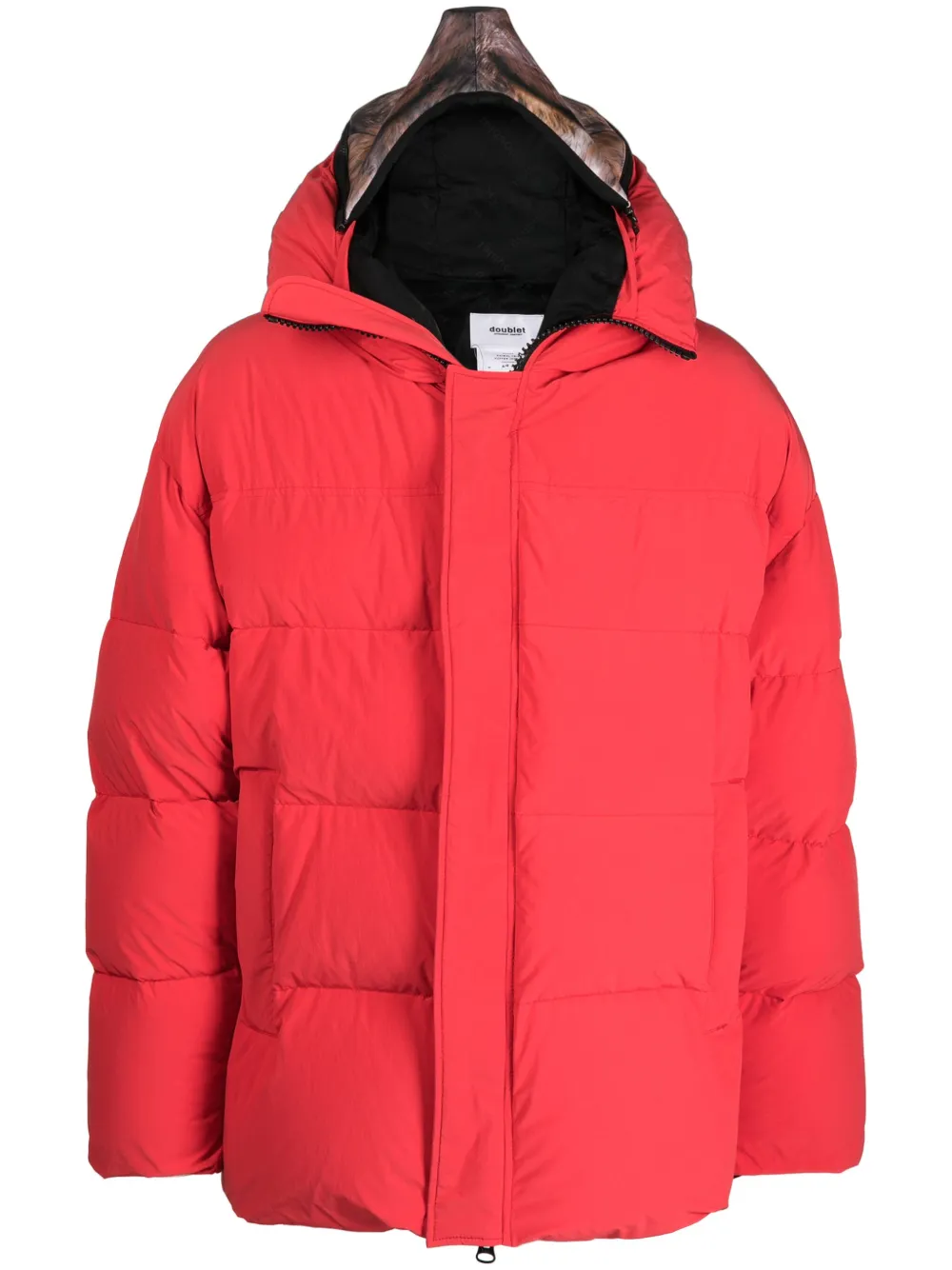 

Пуховик с капюшоном и вставкой Doublet, красный