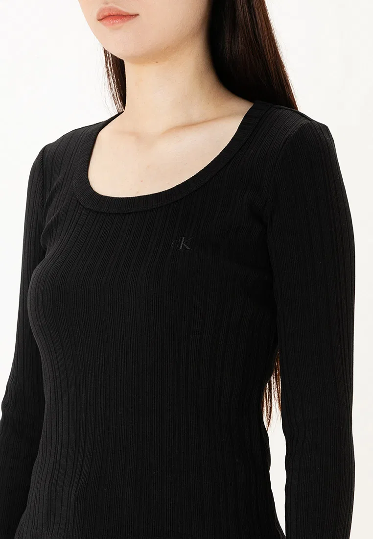 Топ трикотажный облегающий, Slim Fit Calvin Klein, черный — фото 3
