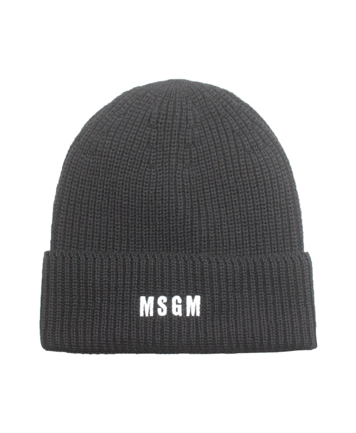 

Шапка в рубчик с вышитым логотипом Msgm, черный