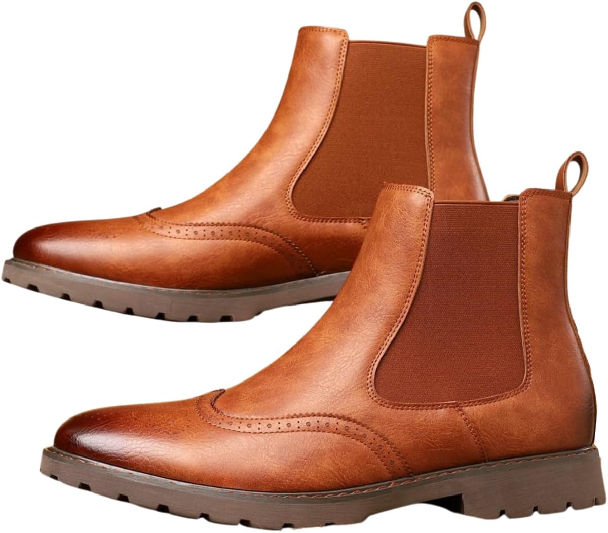 

Мужские ботинки Chelsea Santimon с крыльями и брогированием, без шнурков, для работы, вечернего выхода и повседневной носки, Tan