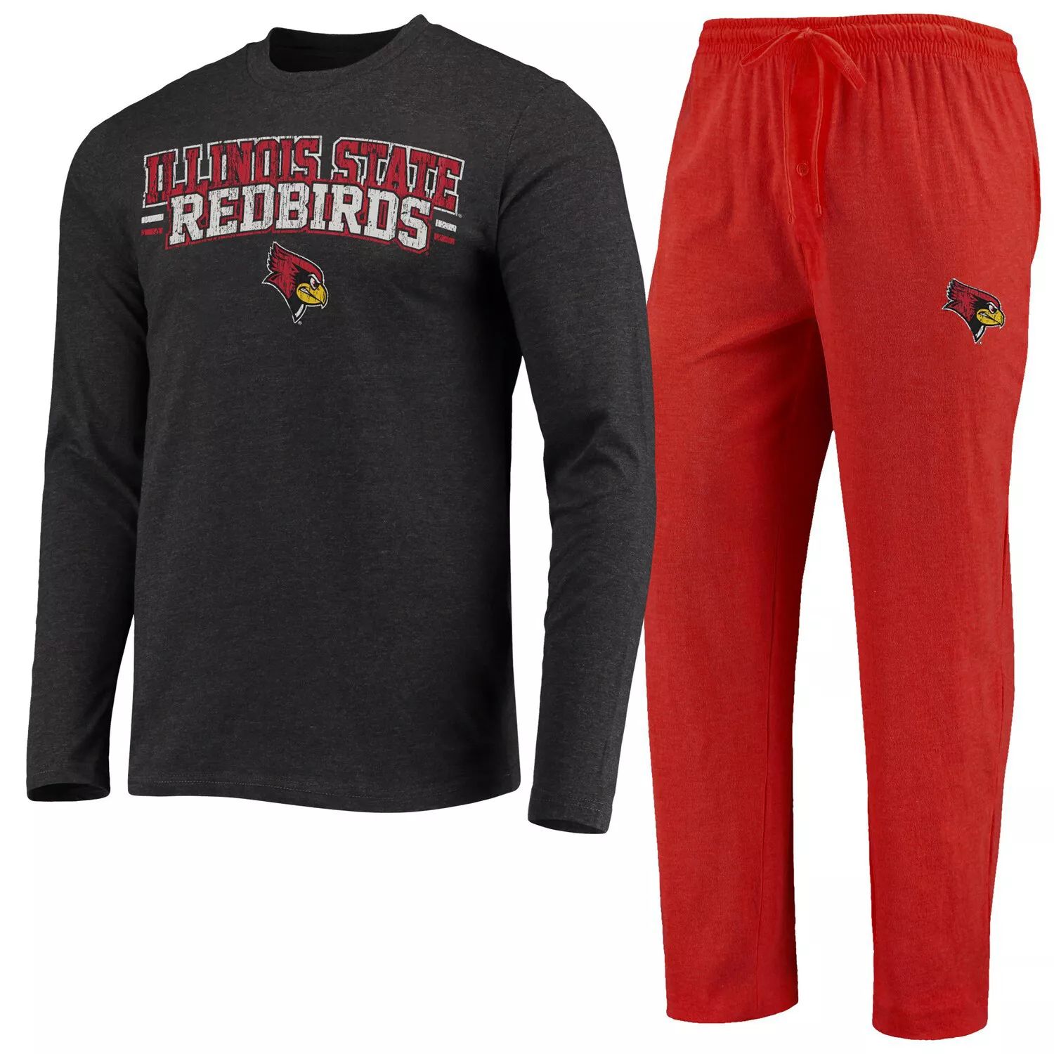 

Мужская футболка Concepts Sport Red/Heared Charcoal Illinois State Redbirds Meter с длинными рукавами и брюки, комплект для сна