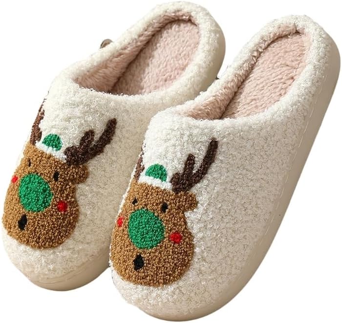 

Домашние тапочки ZSKunity с рождественским оленем, уютные плюшевые тапочки для пары с нескользящей подошвой, милый узор с оленем, теплые зимние тапочки для женщин и мужчин (разные размеры) Generic, зеленый