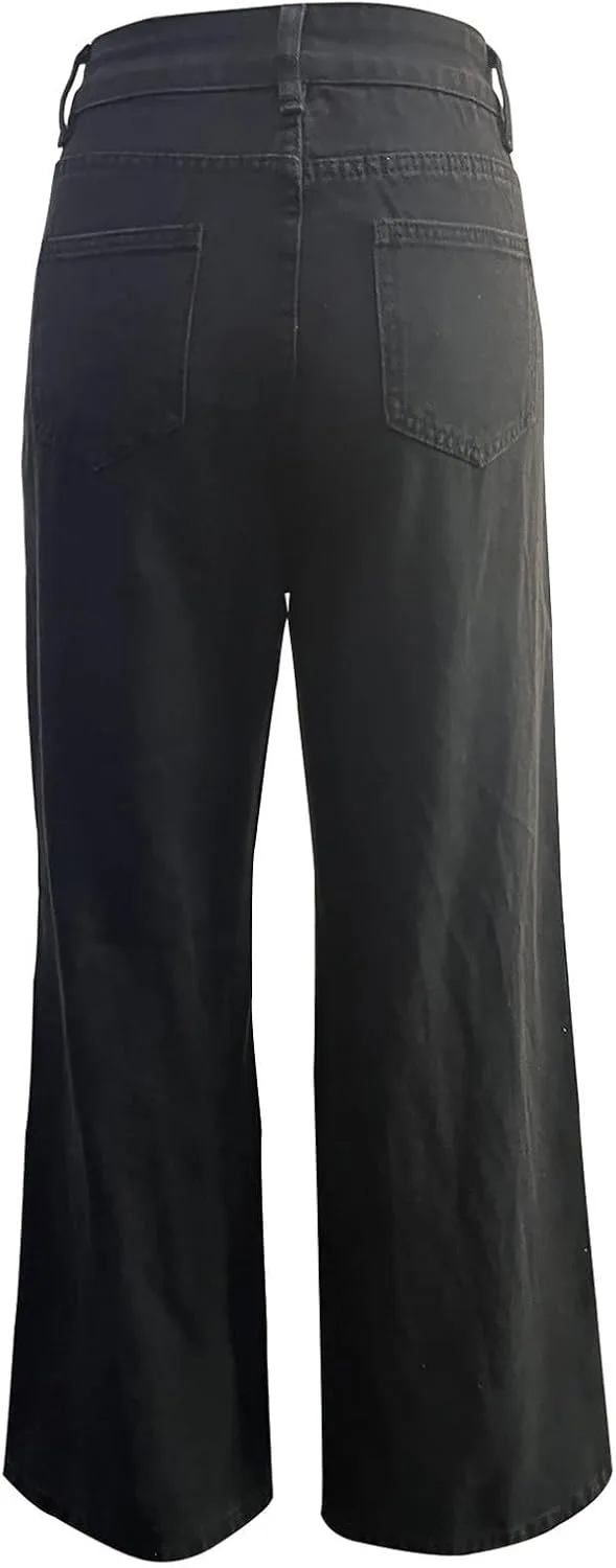 Джинсы для женщин High Waist Loose Fit Wide Leg с потертостями — фото 3