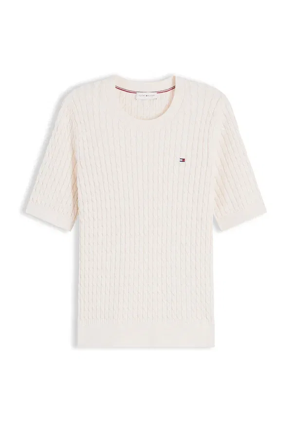 Футболка Tommy Hilfiger Cable fine basic t-shirt, цвет слоновая кость с розовым отливом — фото 4