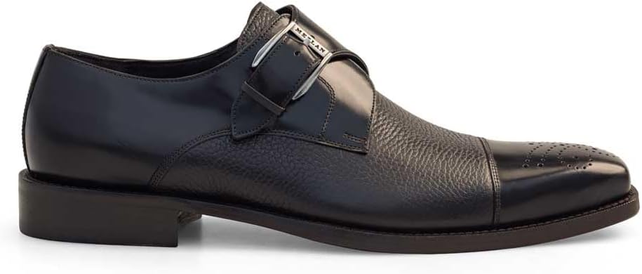 Мужские туфли Mezlan Phoenix Monk Strap с двойной текстурой телячьей и оленьей кожи, с перфорированным носком и кожаной подошвой - ручная работа, изготовлено в Испании, коричневый — фото 2