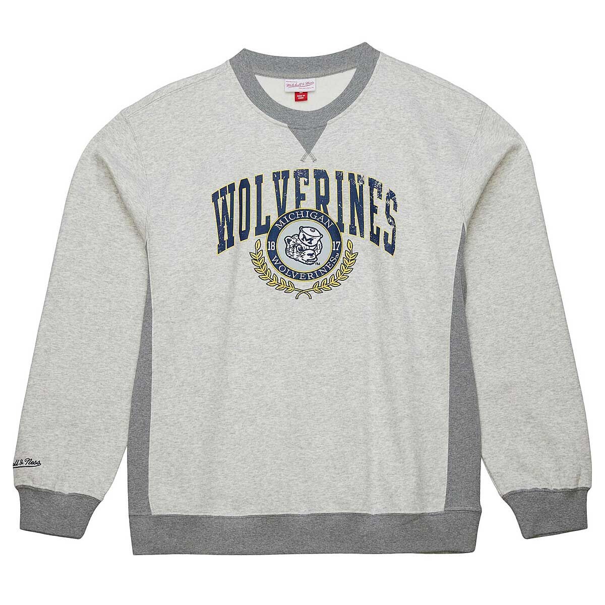 

Свитшот NCAA MICHIGAN WOLVERINES PREMIUM FLEECE CREW Mitchell And Ness, цвет Grau