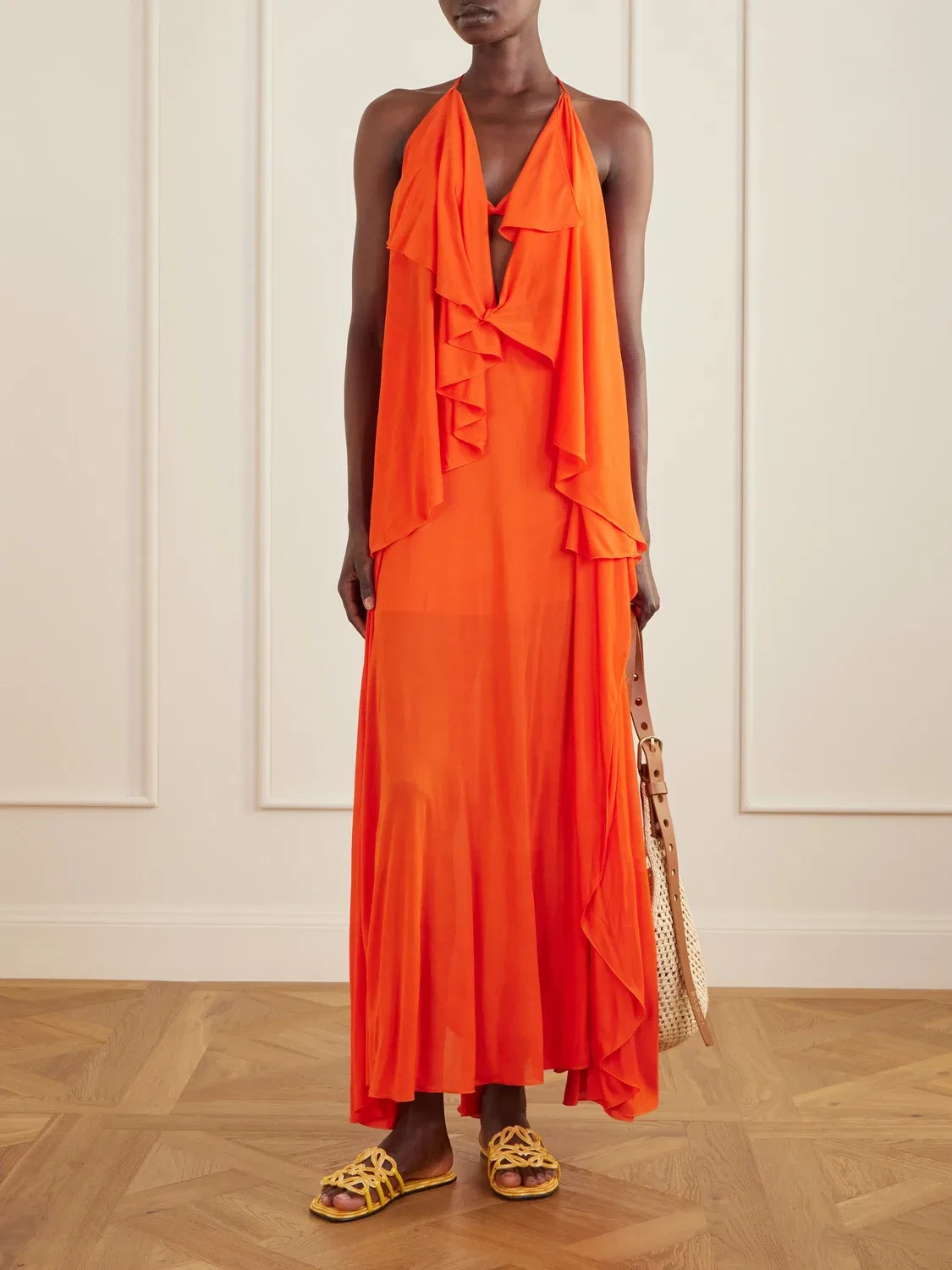 Мюли из холщовой ткани LOEWE + Paula's Ibiza с кожаной отделкой и вышивкой, желтый — фото 4