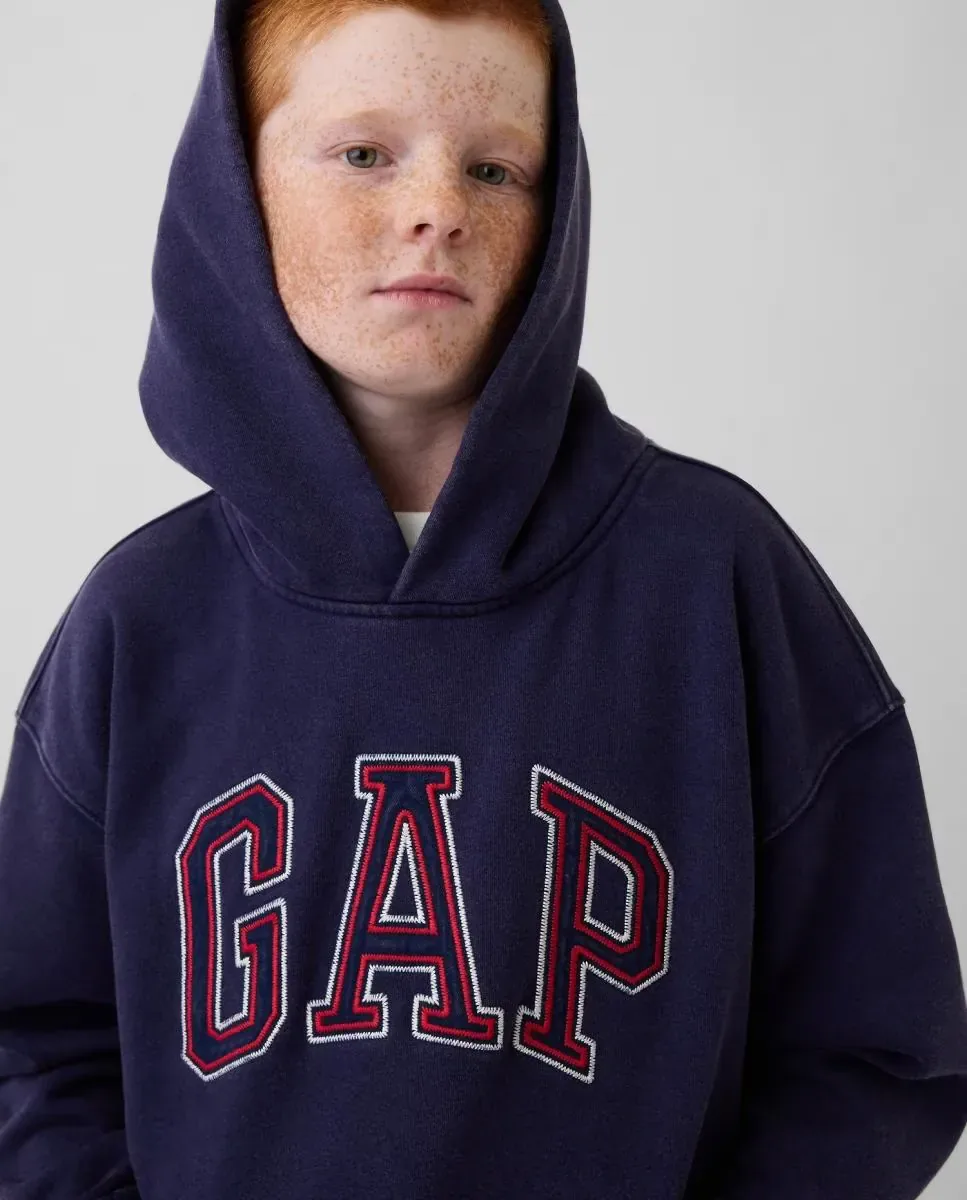 Детская флисовая толстовка с капюшоном и логотипом спереди Gap, темно-синий — фото 4
