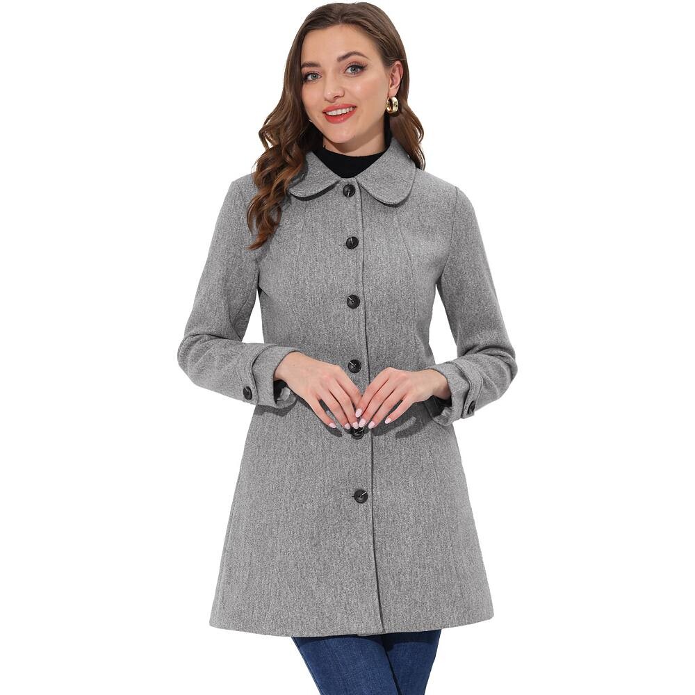 

Женское однобортное зимнее пальто с воротником Питера Пэна ALLEGRA K, цвет Solid Grey