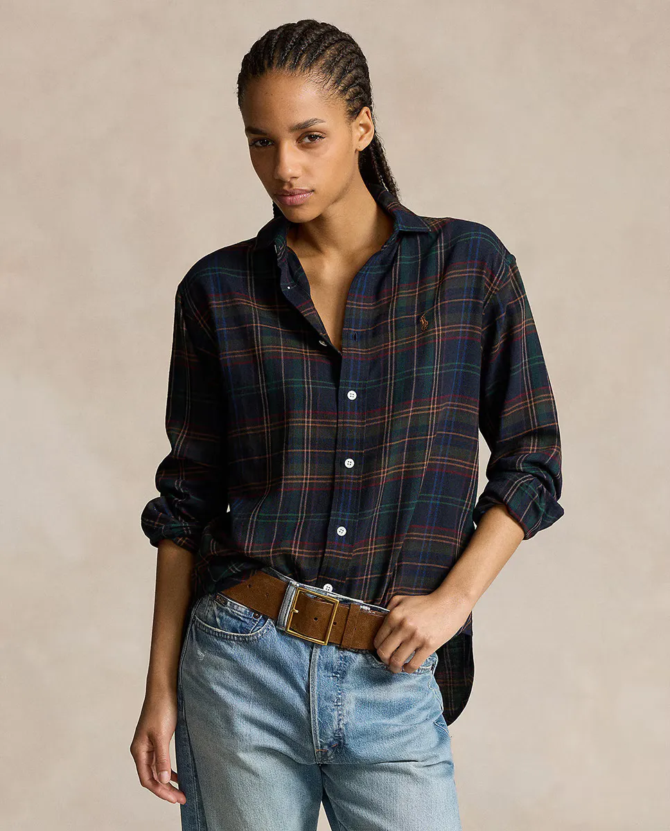 

Женская рубашка с длинными рукавами в клетку Polo Ralph Lauren, темно-синий