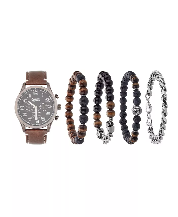 

Мужские кварцевые часы с коричневым полиуретановым ремешком 44 мм American Exchange