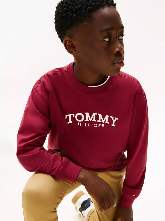 Детская футболка с длинными рукавами и логотипом Tommy Hilfiger, Rich Cherry — фото 3
