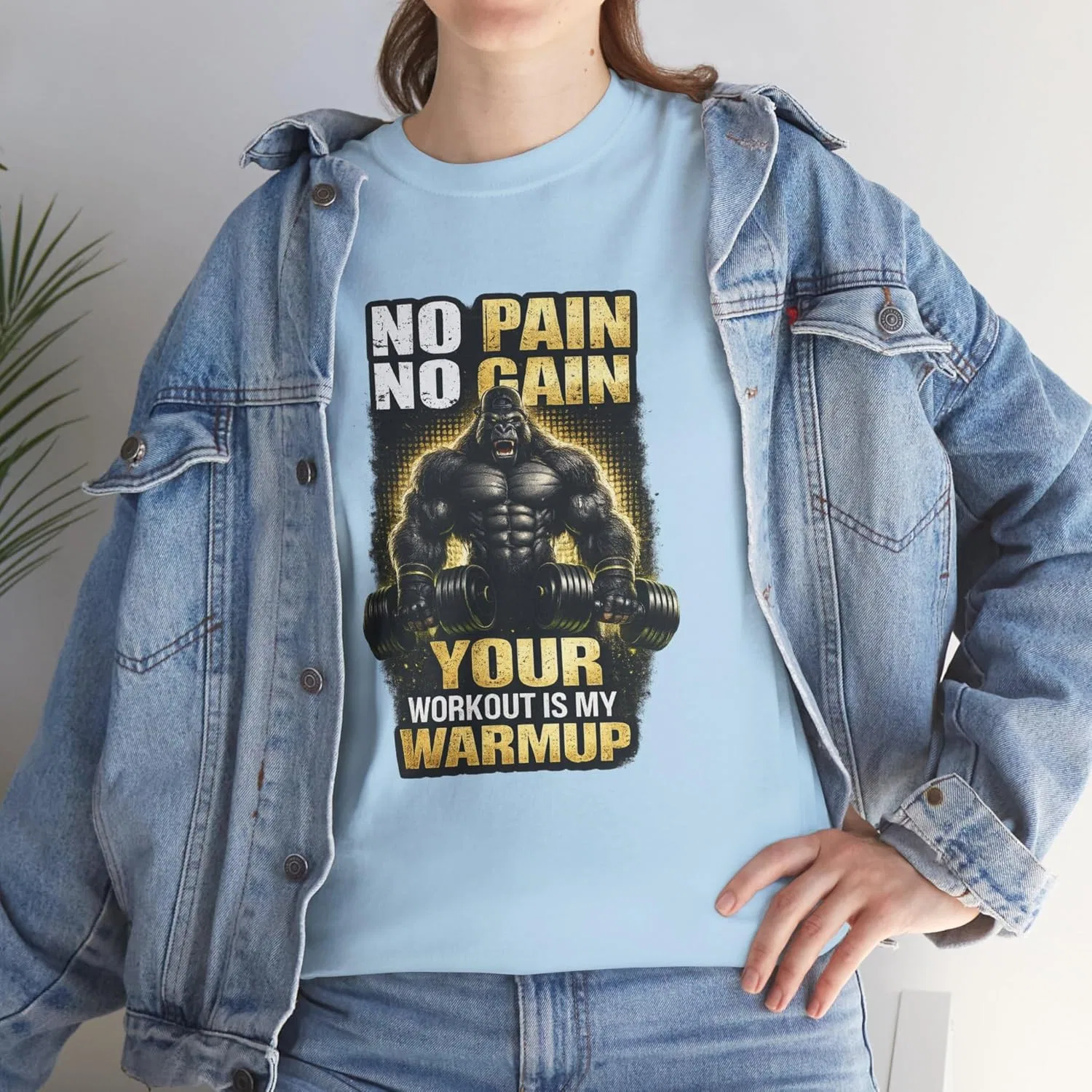 Футболка с принтом No Pain No Gain, GENERIC, Light Blue — фото 3