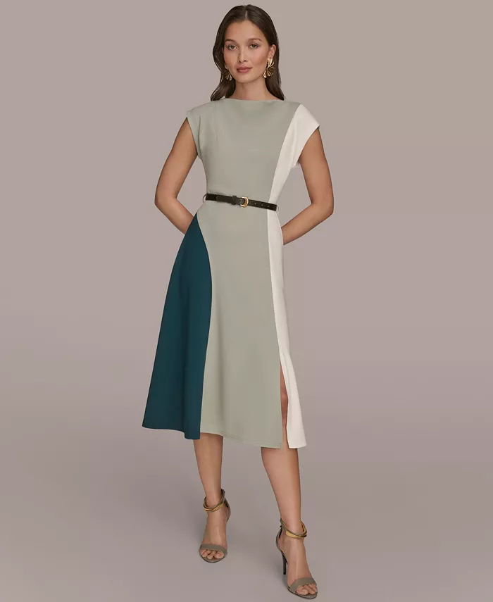 

Женское миди-платье с укороченными рукавами и цветными блоками Donna Karan New York, мультиколор