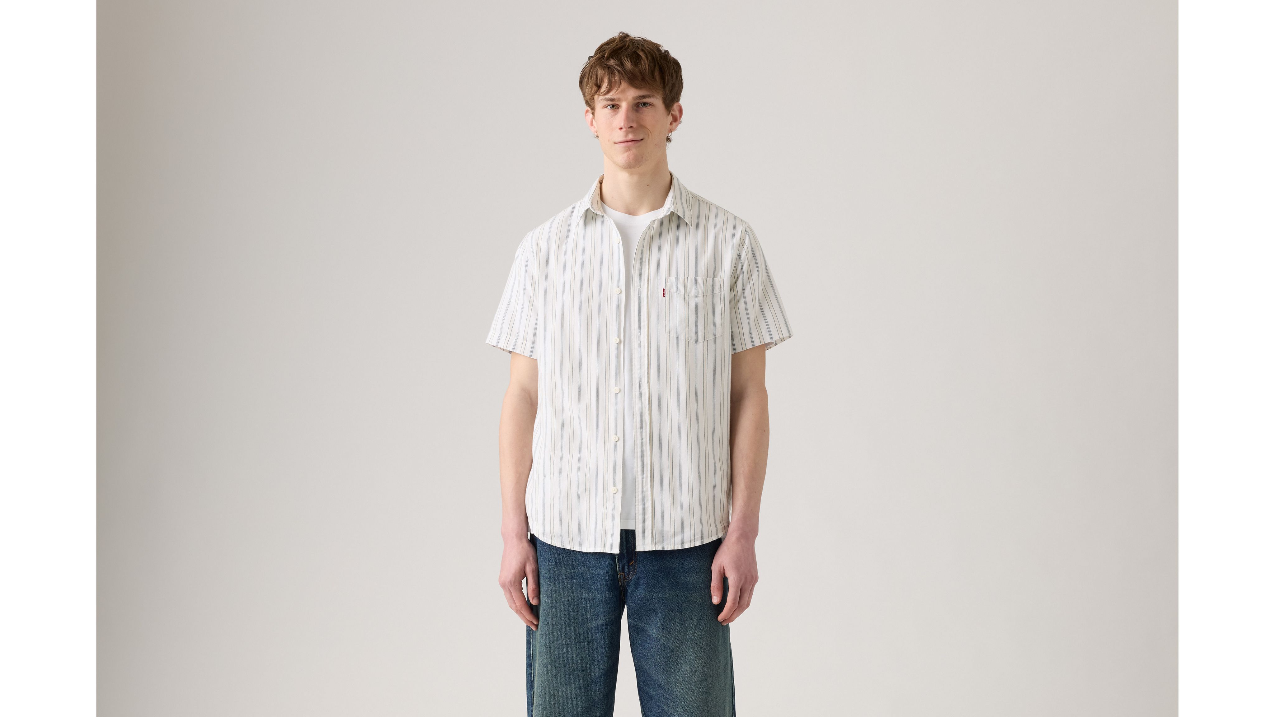 Рубашка классического стандартного кроя с коротким рукавом Levi's, Garrett Stripe Egret - White — фото 2