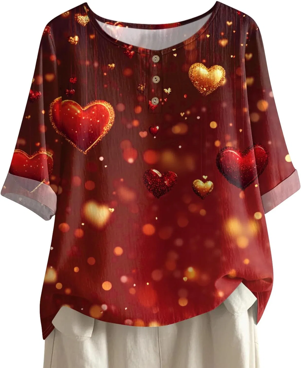 Женская футболка с принтом, Valentine's Day, Cotton Linen, 2-deep Red