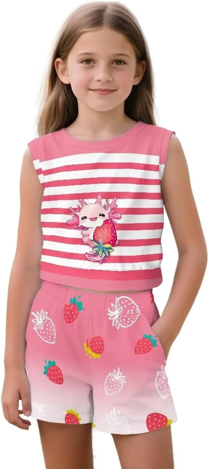 Детский комплект из топа и шорт, Strawberry Axolotl
