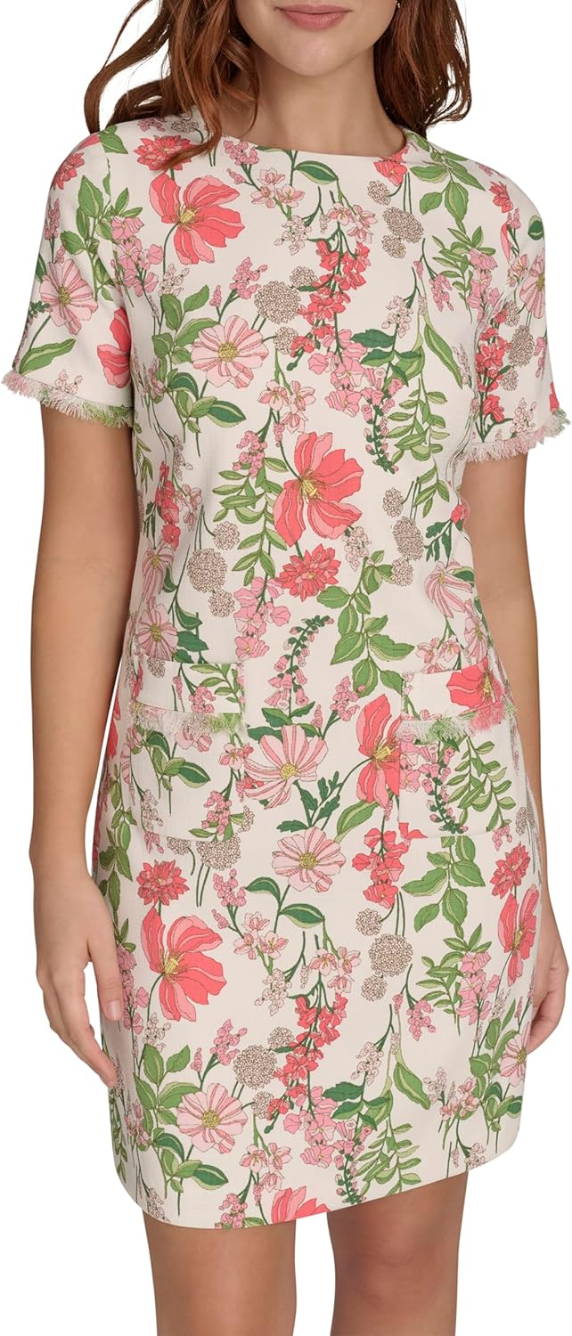 

Женское мини-платье Tommy Hilfiger с плиссированной отделкой, короткими рукавами и высоким воротом, Sherbet Multi