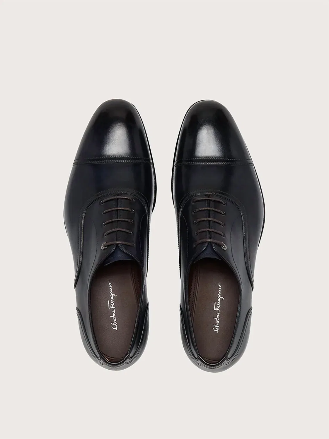 Salvatore Ferragamo Мужские кожаные туфли-оксфорды Gancini сине-коричневого цвета — фото 3