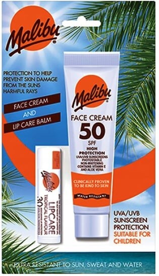 

Набор крема для лица Malibu SPF50 + губная помада SPF30