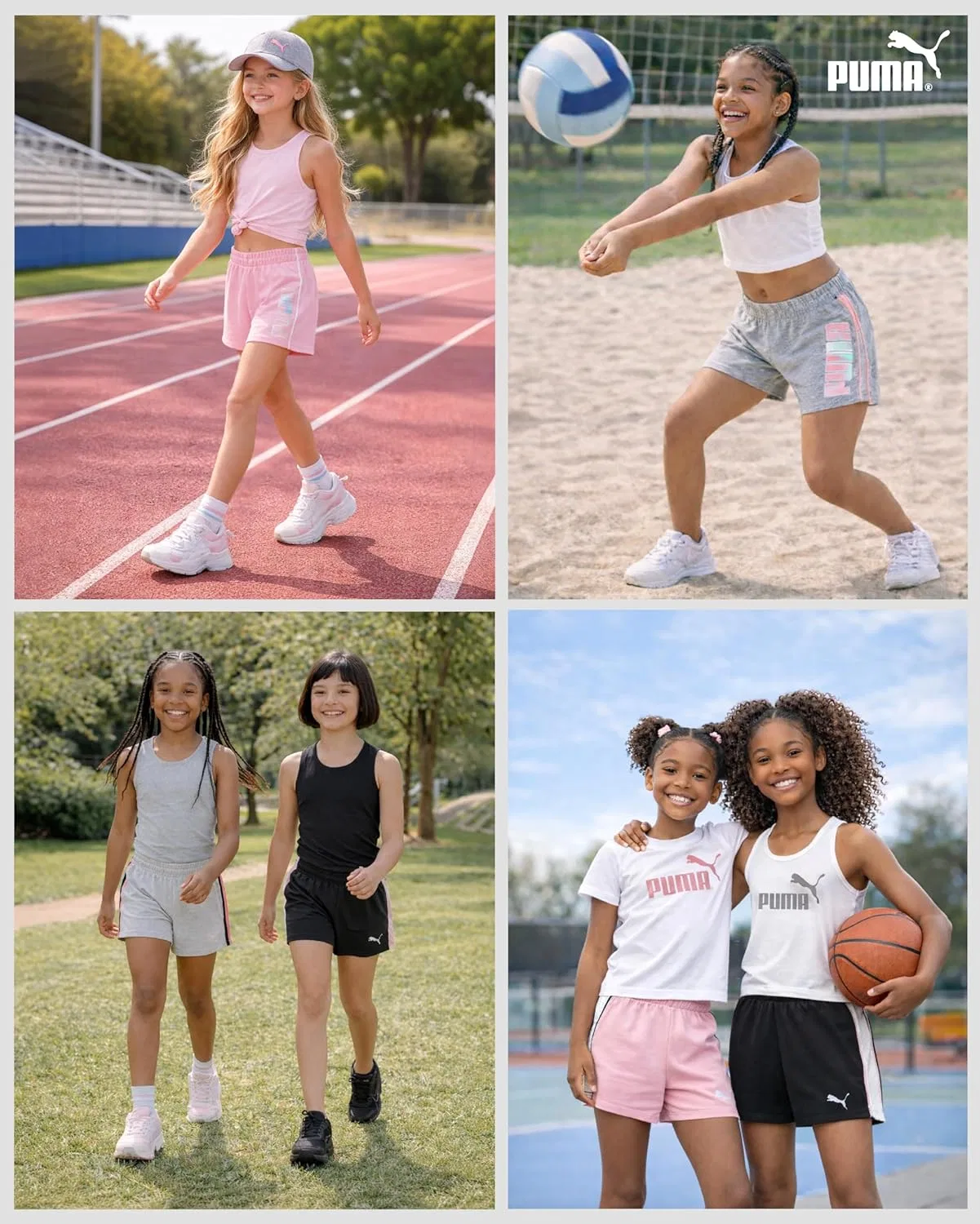 Спортивные шорты PUMA для девочек - комплект из 2 штук, легкие, из высококачественного хлопка, махровая ткань (размеры: 7-16), Black/Heather Grey — фото 2