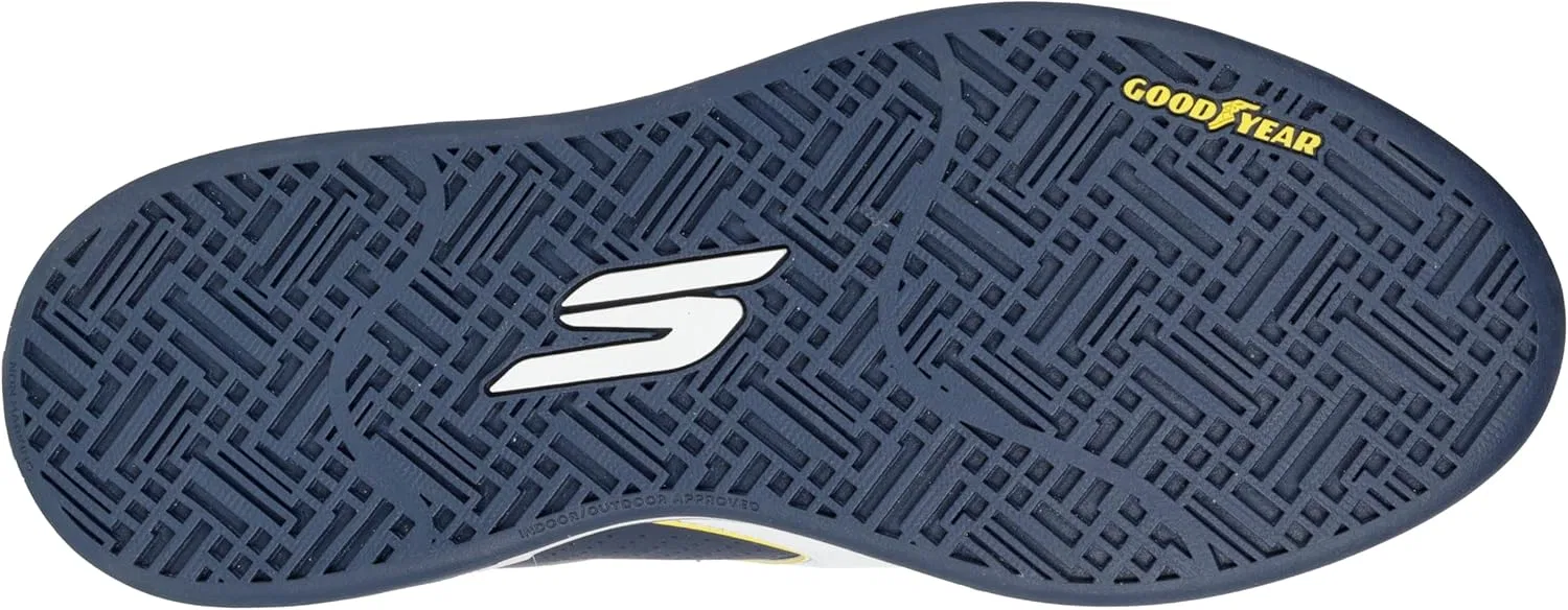 Мужские кроссовки Skechers Viper Court Classic, Navy Leather Synthetic Textile Yellow Trim — фото 2