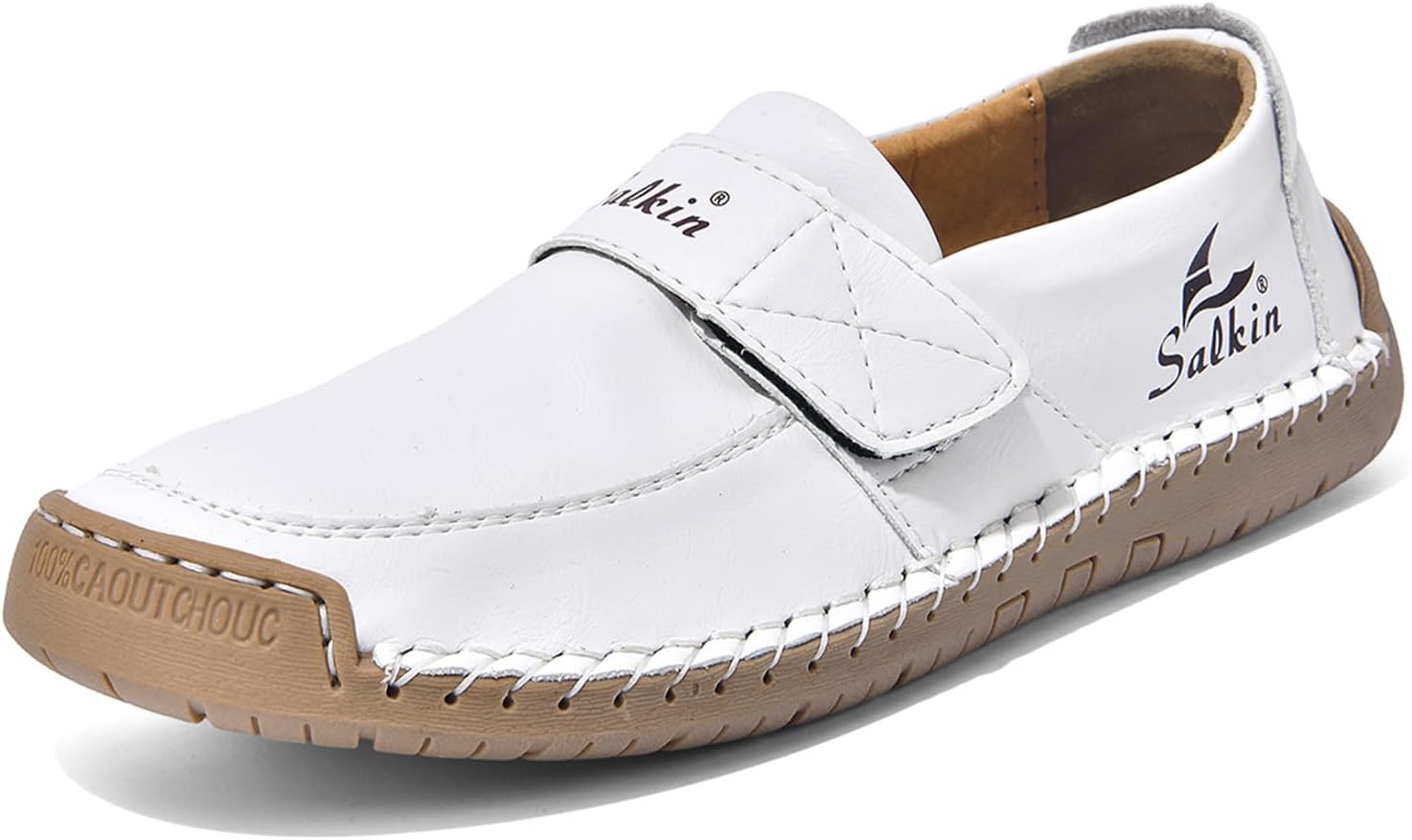 

Мужские повседневные лоферы без шнурков, вручную сшитые кожаные мокасины с ремешком на липучке, противоскользящей мягкой подошвой, прогулок и на улицу Eggdk, белый