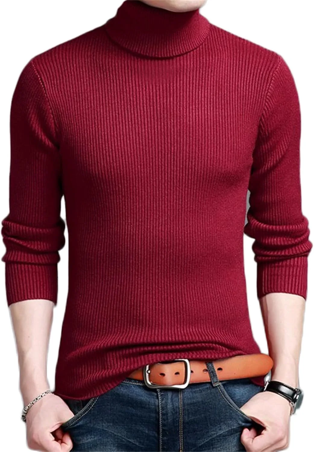 Мужской повседневный свитер-водолазка Slim Fit с рубчиком