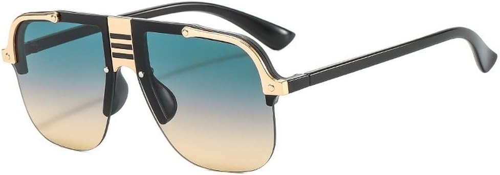 

Солнцезащитные очки без оправы для женщин и мужчин, большие, в стиле ретро, ​​с плоской верхней частью, крупные, с защитой от УФ-излучения UV400 TVTBBVV, Black Green Tea