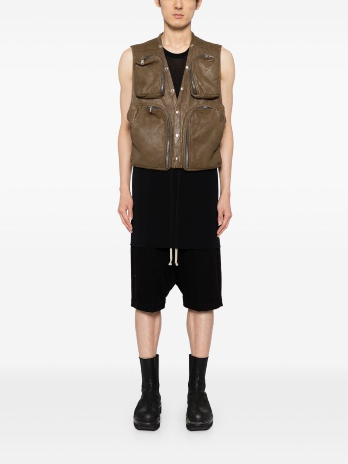 Жилет-карго Rick Owens кожаный на пуговицах, коричневый — фото 2