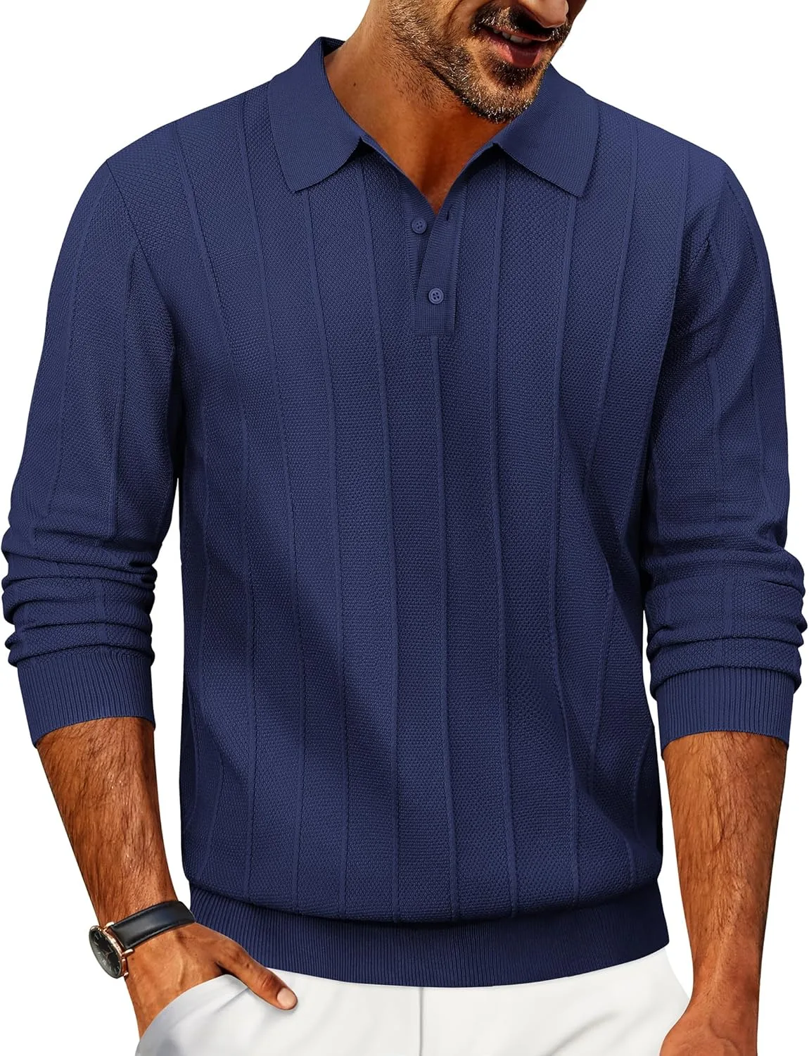 

Мужской вязаный поло с длинным рукавом Coofandy