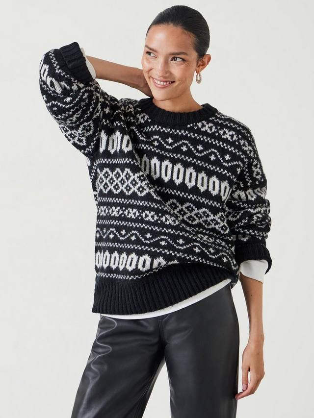 

Джемпер из смеси шерсти georgie fair isle HUSH, цвет Black/Ivory