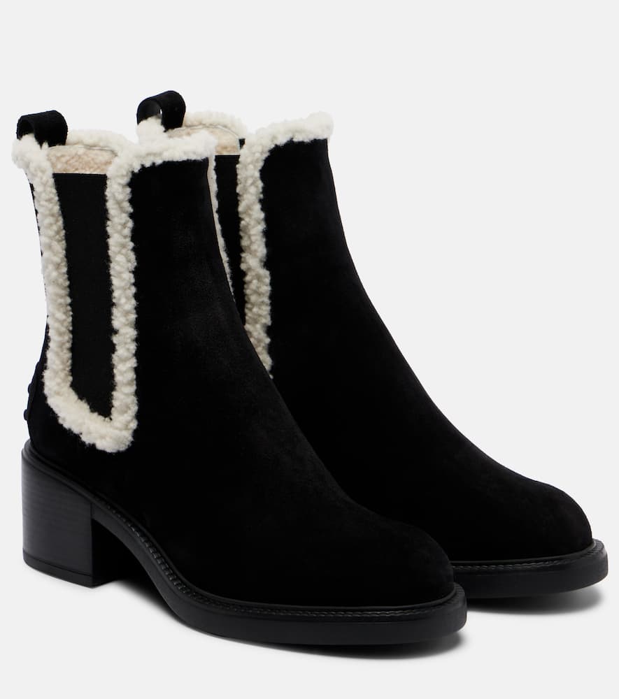 Замшевые челси ботинки Gommino Tod's, Nero+Avorio