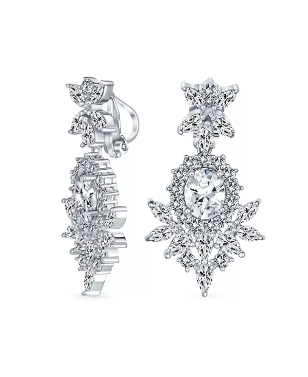 

Серьги-Клипсы с подвесками в стиле ар-деко с черными кубическими цирконами, посеребренные, для выпускного бала Bling Jewelry, clear