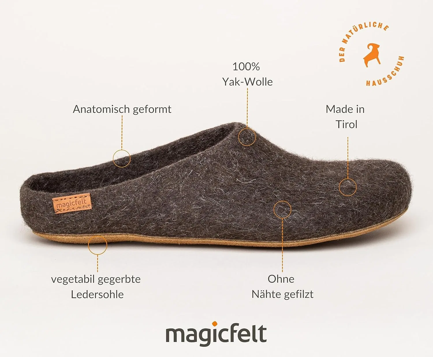 Войлочные тапочки Magicfelt AR 727 из редкой шерсти для мужчин и женщин, высококачественные тапочки, анатомически сформированная стелька, нескользящая кожаная подошва, Yak Dark Brown — фото 3