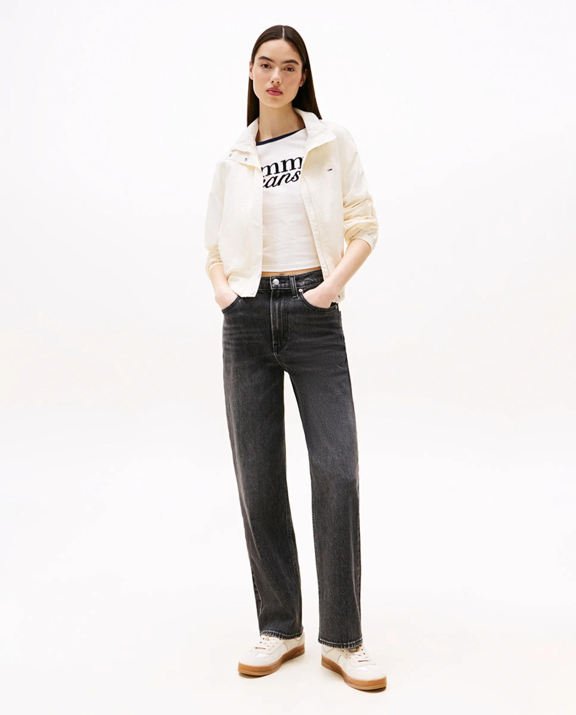 

Женские джинсы LAYLA с завышенной талией, прямые по всей длине Tommy Jeans, черный