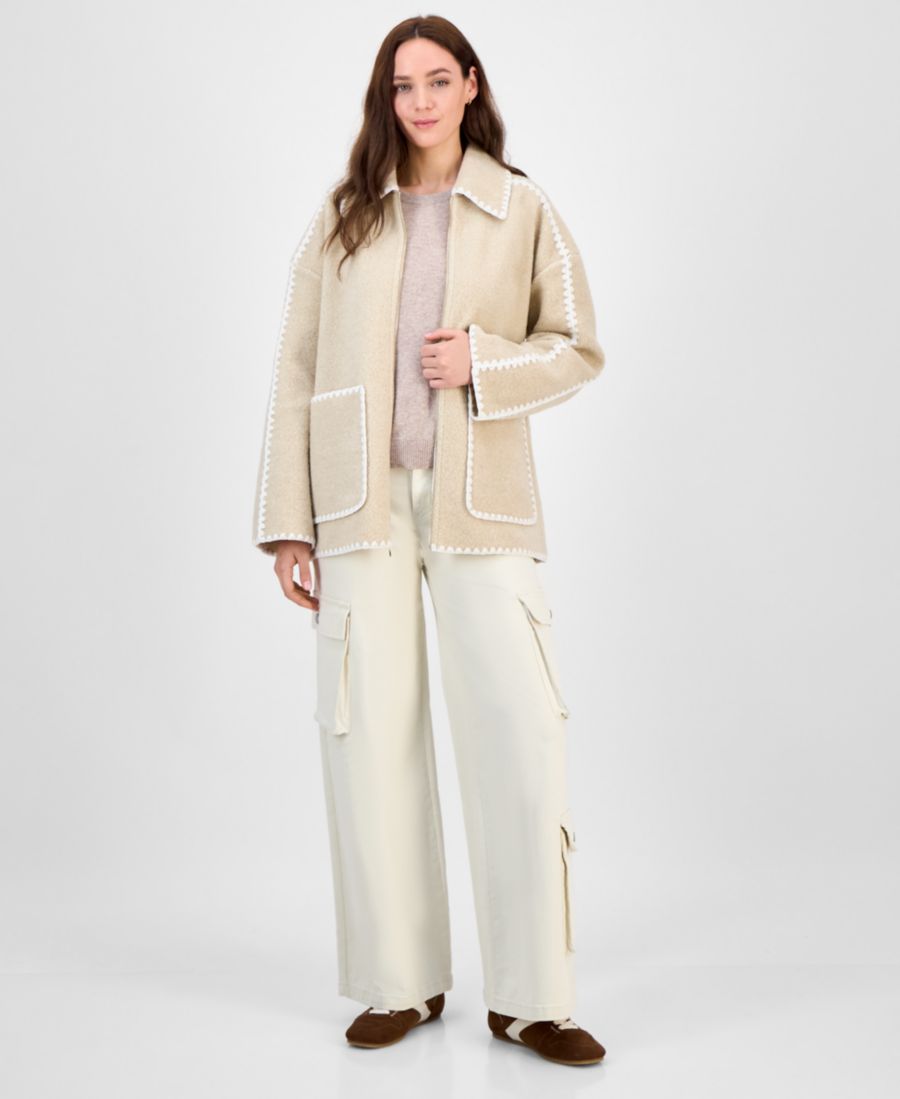 

Женское короткое пальто с воротником и застежкой-молнией BCBGMAXAZRIA, Oatmeal