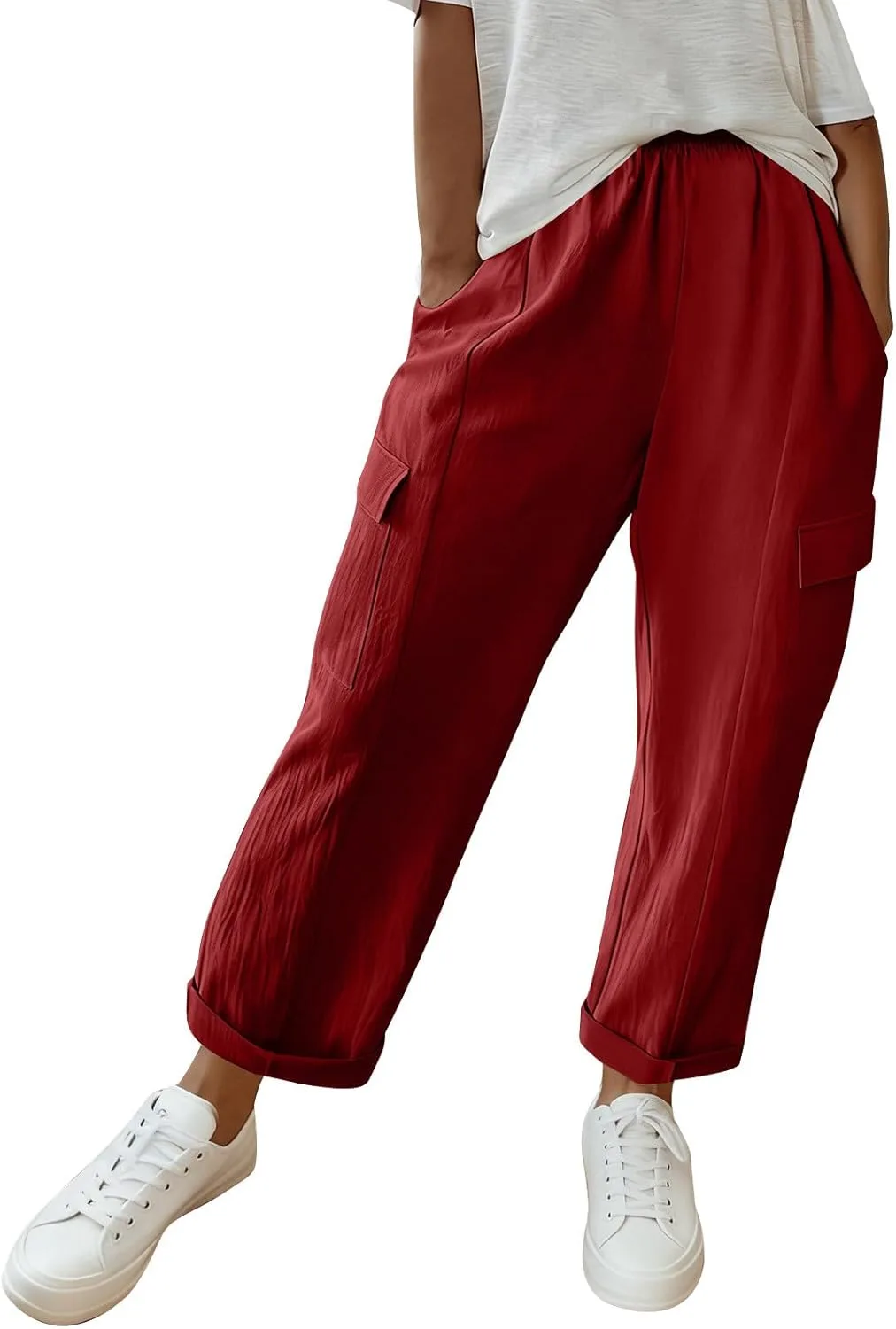 

Женские льняные брюки с широкими штанинами и эластичным поясом