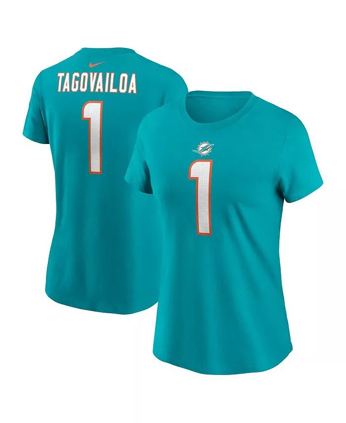 

Женская футболка Tua Tagovailoa Aqua Miami Dolphins с именем и номером игрока Nike