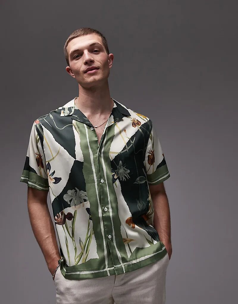 

Рубашка Topman с короткими рукавами и принтом темно-зеленого цвета