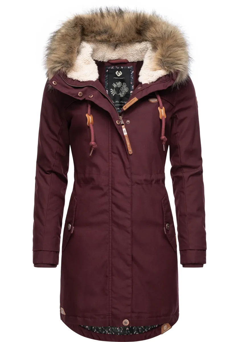 

Зимняя куртка Ragwear "Tawny" с капюшоном, стильная зимняя парка с большим капюшоном и воротником из искусственного меха, красный