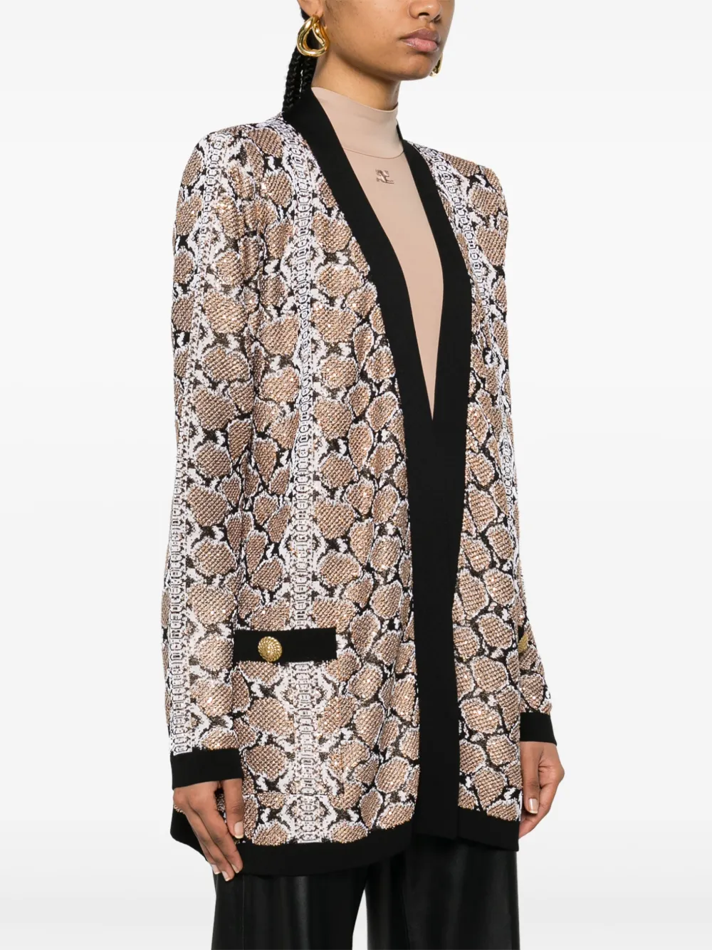 Кардиган со змеиным узором BALMAIN, коричневый — фото 3
