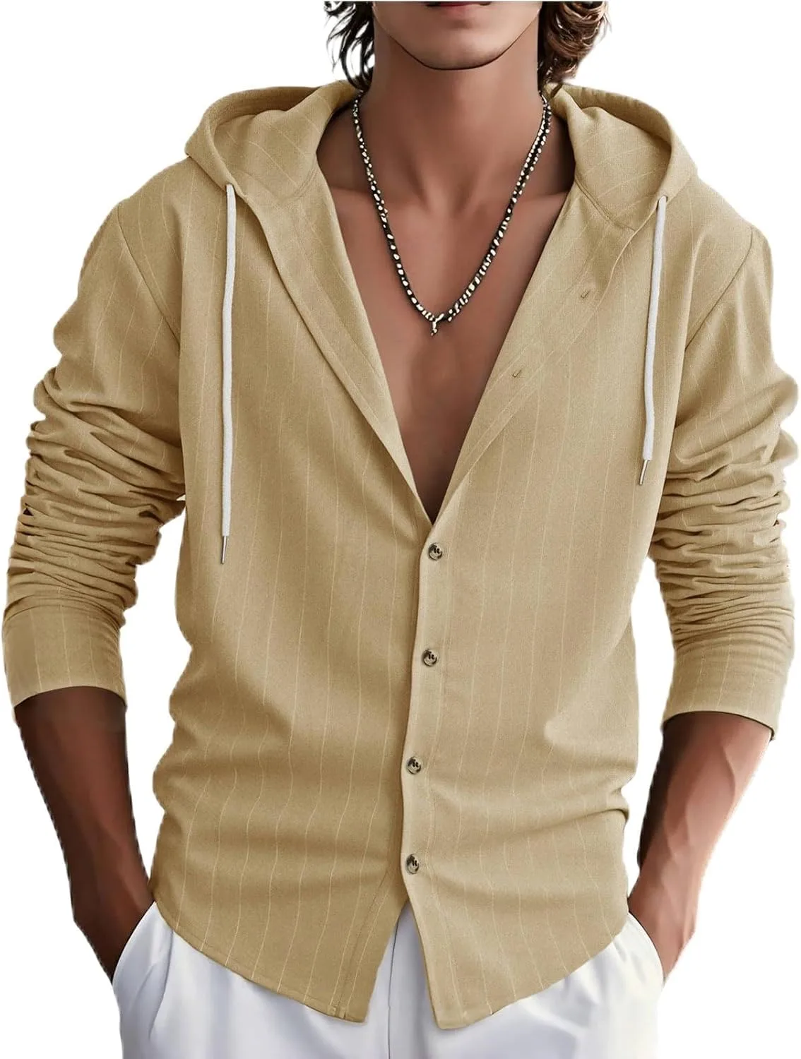 

Льняная рубашка для мужчин Cotton Linen с капюшоном YSERB