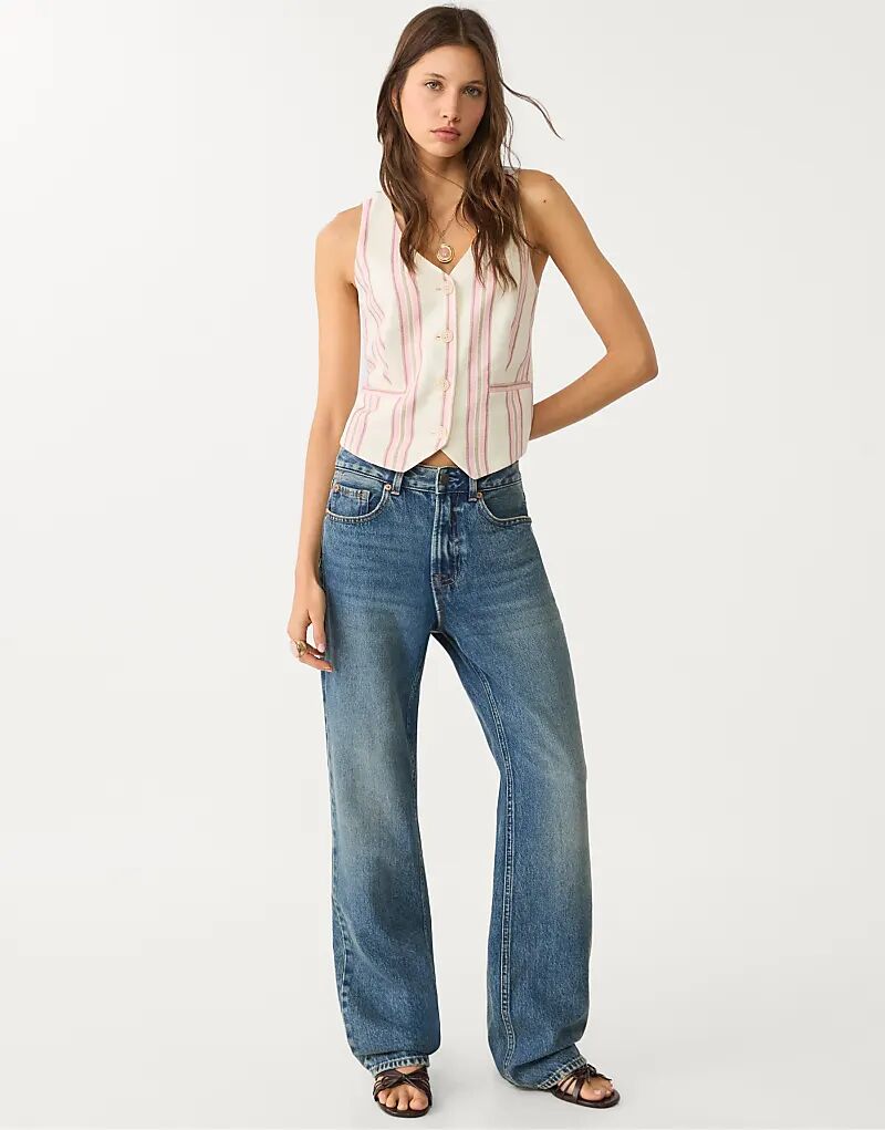 

Джинсы Stradivarius Tall d92 прямого кроя с широкими штанинами, очень тёмно-синего цвета с эффектом потертости