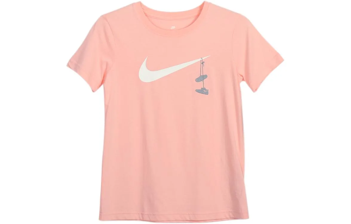Nike Футболка женская оранжево-розовая с круглым вырезом умеренного прямого кроя
